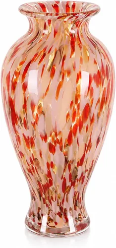 Vista 8 de Jarrón de vidrio soplado a mano de 11.8 pulgadas de alto, hermoso jarrón de boca ancha para centro de mesa, floreros pintados de vidrio de Murano