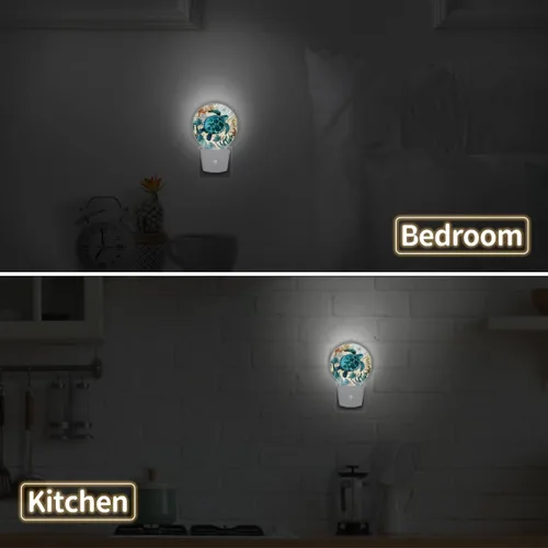 Vista 6 de Juego de 2 luces nocturnas de tortugas marinas enchufables a la pared, con sensor automático del anochecer al amanecer, lámparas LED de decoración