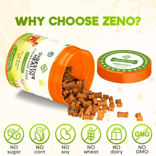 Vista 5 de ZENO Probióticos masticables para perros, 150 piezas, apoyo para la salud digestiva e intestinal, masticables probióticos para perros con enzimas e