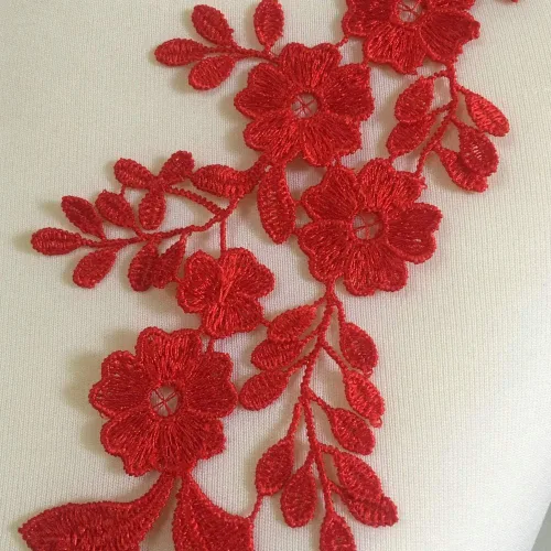 Vista 3 de 2 pares de apliques de bordado para boda, encaje floral, adornos para decoración (rojo E)