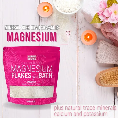 Vista 6 de Copos de magnesio para baño, escamas de cloruro de magnesio orgánico puro, sin perfume, 10 libras