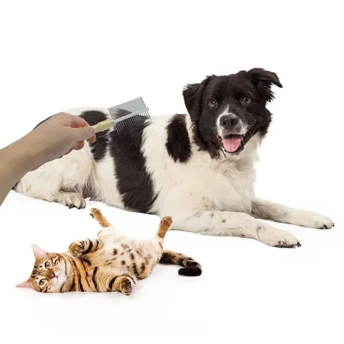 Vista 6 de Peine de aseo con mango de madera para perros, gatos y mascotas (doble cara)