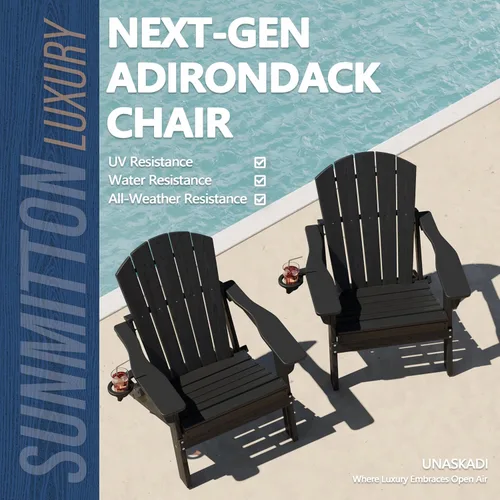 Vista 4 de Silla plegable Adirondack con soporte para tazas, de plástico HDPE resistente a todo tipo de clima, sillas de patio al aire libre con reposapiés