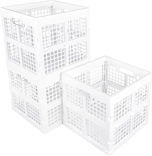Vista 11 de Eslite Paquete de 3 Cajas de Almacenamiento de Plástico Plegables, Cajas Plegables para Almacenamiento, 16L (Negro)