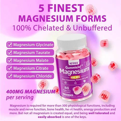 Vista 3 de Gomas de magnesio 400mg Complejo de magnesio 5 en 1 para mujeres y hombres: glicinato de magnesio, citrato, malato, cloruro y taurato