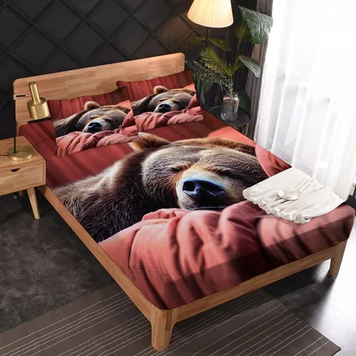 Vista 2 de Bear Sheets - Juego de sábanas de tamaño individual, sábanas de microfibra suave y bolsillo profundo, sábanas y fundas de almohada estampadas sin