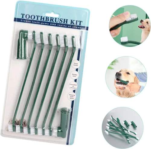 Vista 6 de 1 set de cepillo de dientes para mascotas para perros de doble cabeza cepillo de dientes para cachorro kit para cuidado bucal cerdas suaves para una