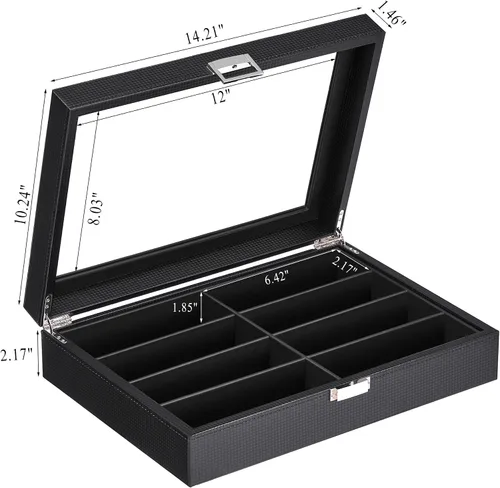 Vista 6 de BEWISHOME Organizador de lentes de sol, organizador de lentes, funda de lentes de sol de 8 ranuras para hombres, caja de almacenamiento de anteojos