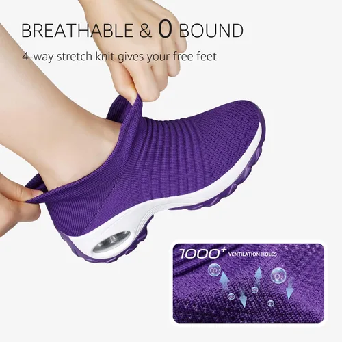 Vista 3 de STQ - Tenis para caminar, sin cordones, de malla transpirable, cómodos, a la moda, mocasines con plataforma de cuña para mujer