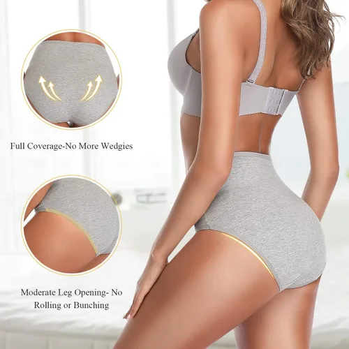 Vista 3 de Ropa interior de algodón para mujer, de talle medio, no marca la cintura, cobertura completa, lencería y ropa interior para mujer - paquete múltiple