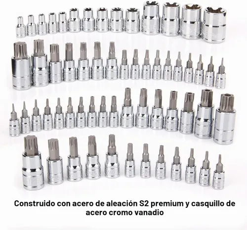 Vista 5 de CASOMAN Master Torx Bit Socket y Torx externo juego de 60 piezas, acero S2 y Cr-V, E4-E24, T6-T70, TT6-TT70, TP8-TP60