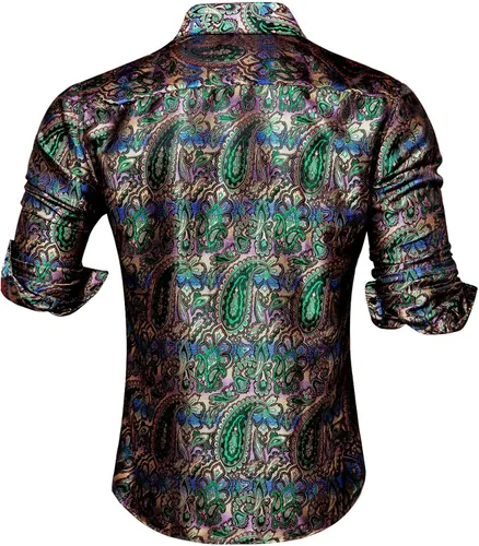 Vista 7 de Dubulle Camisa de vestir para hombre camisas de manga larga de cachemira floral para hombre camisas casuales con botones traje formal de boda