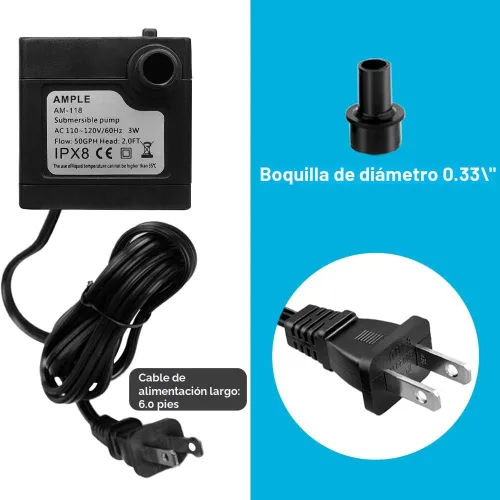 Vista 4 de DOMICA Mini bomba de agua sumergible de 3 W, 50 GPH, bomba de fuente pequeña para estanque, acuarios, pecera, fuente de mesa, fuente para mascotas