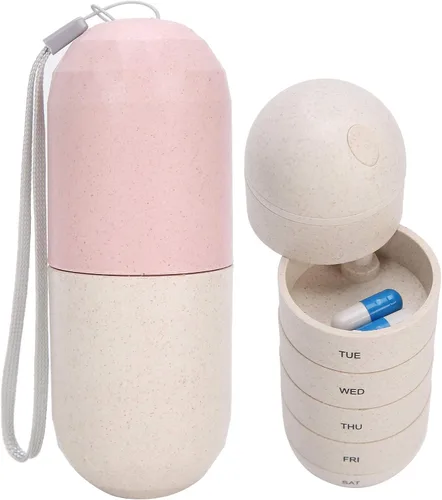 Vista 10 de Jiawu Organizador semanal (7 días), 1 estuche pequeño, mini dispensador de caja de viaje para bolso de bolsillo, contenedor portátil para sostener