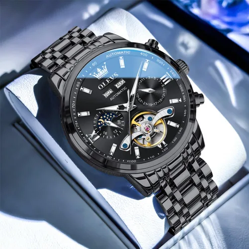 Vista 8 de OLEVS Automatic Watches for Men Luxury Skeleton Multi-Function Mechanical Watch Self Winding Date Waterproof Luminous Mens Watch