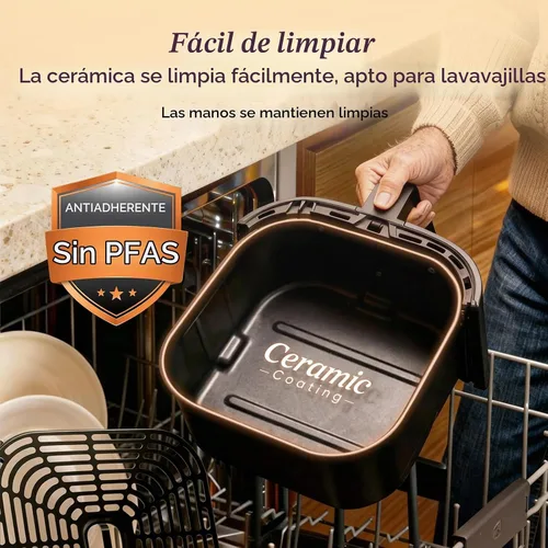 Vista 4 de Cosori Air Fryer Pro LE 5 cuartos de galón, 9 en 1, revestimiento de cerámica, recordatorio de agitación, gris 7 presets with Reheat, Keep Warm