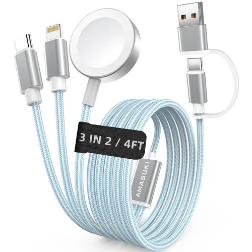 Vista 21 de Esenciales de viaje para Apple Watch, esenciales para acampar en cruceros, cable de carga múltiple, puertos de carga 3 en 2 para iWatch Series Negro