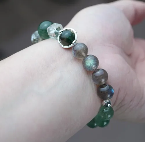 Vista 237 de Precious Gemstone Natural Crystal Healing Bracelet, Rutilated Quartz, Moonstone, Quartz Handmade Original Design Bracelet