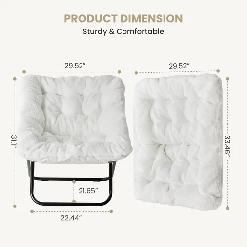 Vista 3 de Simple Deluxe Silla cuadrada de gran tamaño para adultos, silla plegable de piel sintética suave con marco de acero resistente, cómoda silla