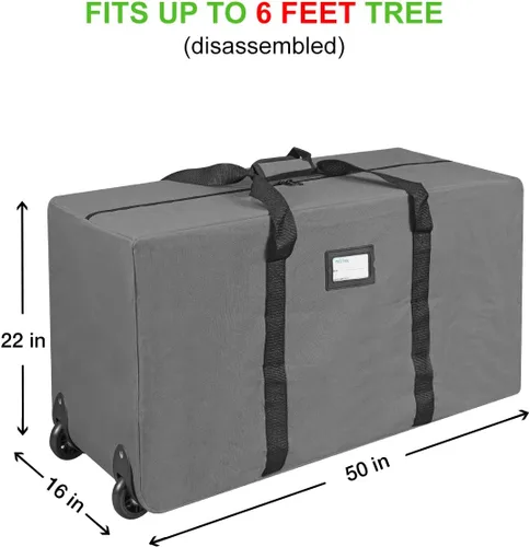 Vista 7 de ProPik Bolsa de almacenamiento con ruedas para árbol de Navidad, se adapta a árboles de vacaciones desmontados de hasta 7.5 pies de alto, 22 x 16 x