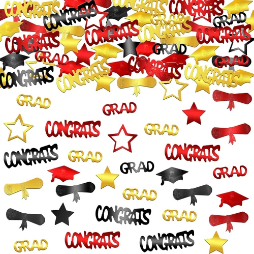 Vista 7 de KatchOn, Confeti de graduación rojo y negro, paquete de 500 unidades, confeti de graduación de clase de 2026, decoraciones de mesa de graduación