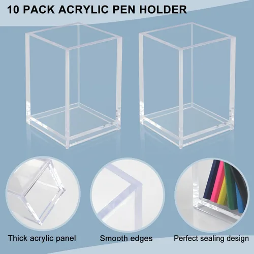 Vista 6 de Paquete de 10 soportes para bolígrafos de acrílico transparente, organizadores de escritorio para vasos de lápices Clear Acrylic Cups For Pens