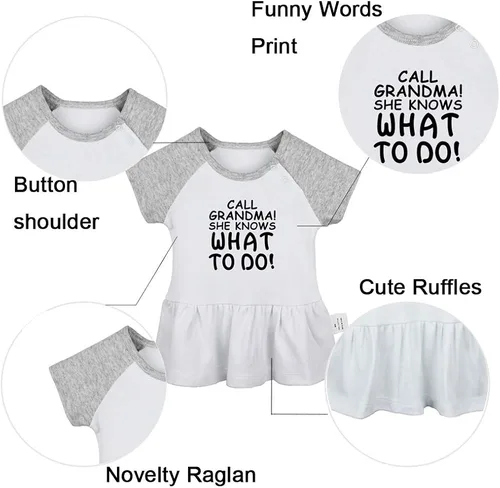 Vista 2 de Pack of 2, Call Grandma She Knows What to Do & Please Pass Me to Grandma Funny Dresses Infant Baby Girls Princess Dress