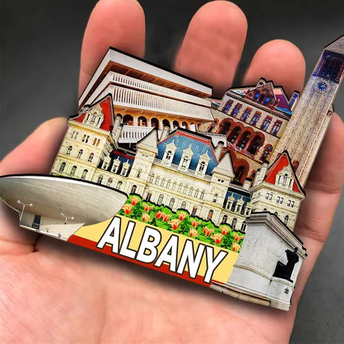 Vista 4 de Imán de madera para nevera de Estados Unidos Albany 3D, recuerdos coleccionables, decoraciones artesanales hechas a mano