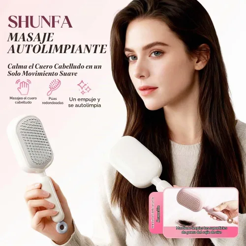 Vista 7 de Cepillo de pelo autolimpiante, cepillo retráctil con cerdas de masaje, peine antiestático fácil de limpiar para todo tipo de cabello, cepillo de Rosa