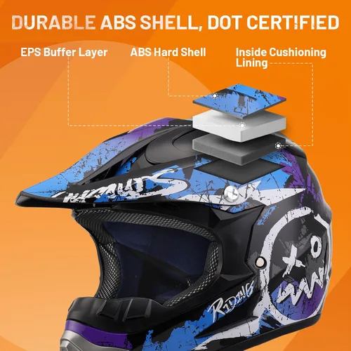 Vista 5 de Casco OUMURS DOT para ATV de todoterreno con gafas, guantes y mascarilla, con visera solar ajustable para motocicleta, para adultos, todoterreno