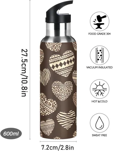 Vista 9 de Stainless Steel Water Bottle 20 Oz, BPA-Free Sport Water Bottle for Gym Outdoor Travel School, Prints Leopard Spots