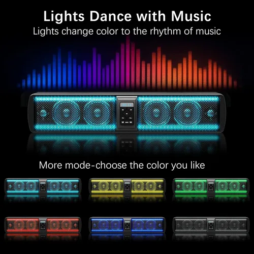 Vista 2 de UTV, barra de sonido ATV, altavoces Bluetooth impermeable con iluminación RGB, altavoz Bluetooth de 28 pulgadas con IP65 impermeable montaje