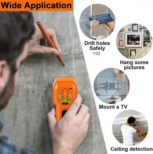 Vista 6 de Escáner de pared con buscador de pernos, sensor detector de madera y metales para pared de 3/4 de pulgada de grosor (ST102-naranja)