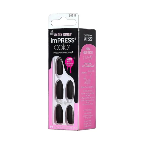 Vista 5 de imPRESS Uñas postizas a presión de color, Halloween, sin necesidad de pegamento, negras, almendra mediana, 33 unidades.