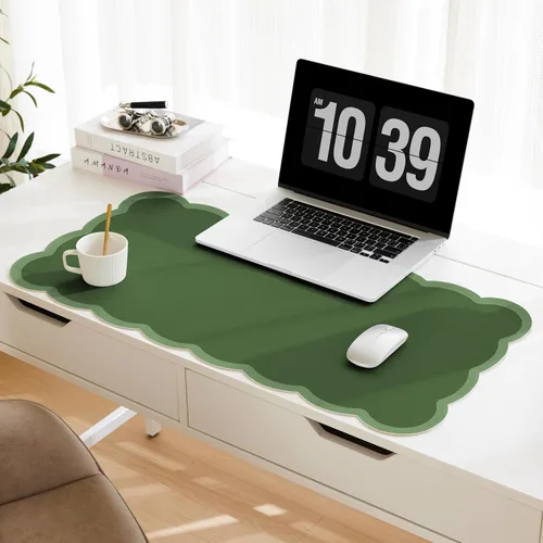 Vista 13 de Ohocut Alfombrilla de escritorio festoneada, piel sintética, rectangular para escritorio de oficina (beige, 23.6 x 13.7 pulgadas)