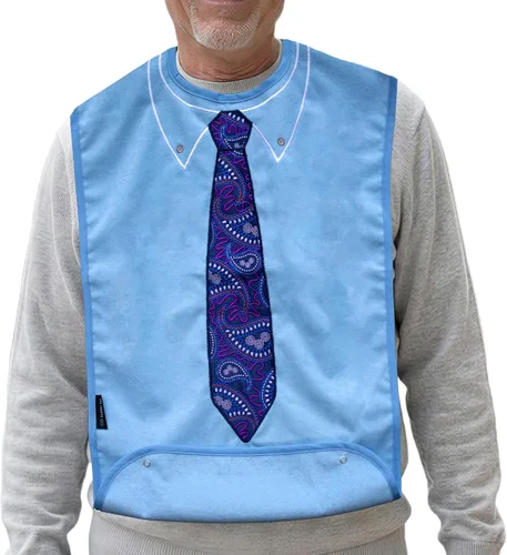 Vista 12 de Baberos para adultos lavables para hombre, protectores de ropa para comer, babero de tela de rizo para adultos mayores, diseño bordado, impermeable