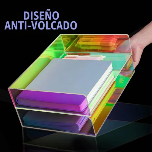 Vista 4 de Bandeja de cartas de 2 niveles apilable de acrílico