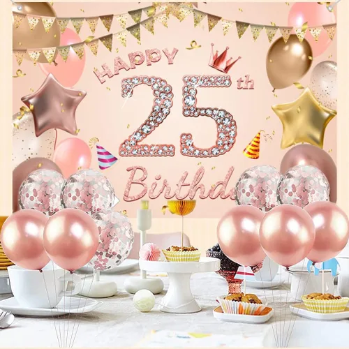 Vista 5 de Cartel de tela con texto en inglés "Happy 25th Birthday" para mujer jovencita/mujer de 25 años, cartel de tela para fiesta de cumpleaños de 25 años