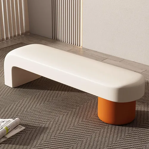 Vista 2 de SYALEO Banco otomano tapizado de piel sintética para el extremo de la cama, sofá, reposapiés para entrada, rectangular, taburete para cambio de Beige