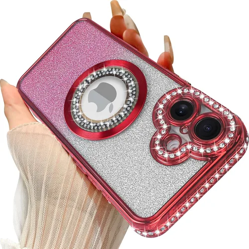 Vista 34 de Losin Funda magnética compatible con iPhone 15 Pro Max con purpurina compatible con MagSafe Funda de lujo con diamantes de imitación con logotipo