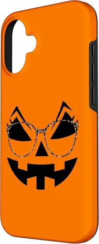 Vista 2 de iPhone 16 Funny Pumpkin Face Halloween Parties Leopard Print Glasses Case