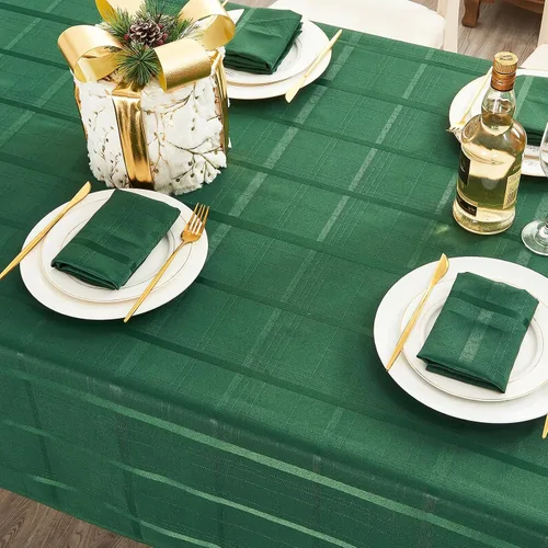 Vista 5 de Mantel rectangular de jacquard a cuadros, impermeable, lavable, mantel de tela sólida para uso en interiores o exteriores