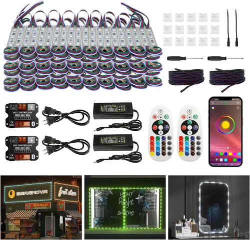 Vista 11 de BEAMNOVA Kit de luces comerciales azules de 100 pies, control remoto o de aplicación Bluetooth, transformador de fuente de alimentación de CA de 120