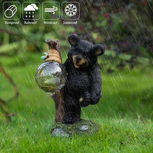 Vista 5 de Suyorpe Estatuas de jardín con luz decorativa de oso, estatua solar de oso exterior, decoración de jardín de animales, decoración divertida