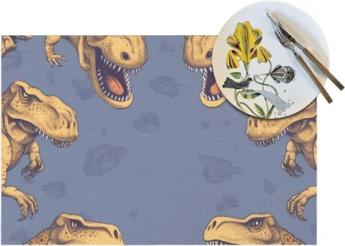 Vista 5 de 6 PCS PVC Placemats Set Place Mats A Group of Tyrannosaurus rex Non-Slip Weave Place Mats 12" x 18" Farmhouse Table Mat Set for Family Dinners