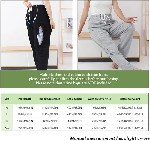 Vista 2 de Pantalones de catéter, pantalones con soporte para bolsa de orina para hombres y mujeres, pantalones de cuidado de la incontinencia de doble