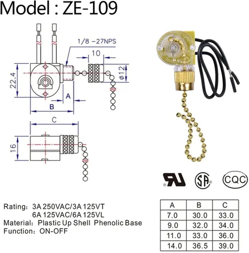 Vista 2 de Interruptor de luz para ventilador de techo Zing Ear ZE-109, control de dos cables encendido-apagado compatible con lámparas de techo Hunter y luces