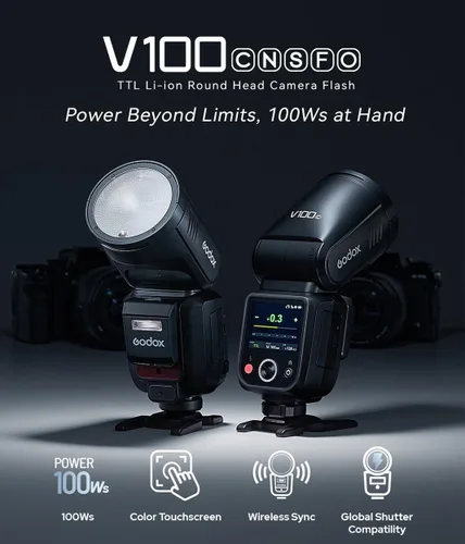 Vista 2 de Godox V100S (versión de EE. UU.) Flash para Sony - 100W TTL HSS 1/80000s Cámara Speedlight para cámaras Sony, control de pantalla táctil de cabeza