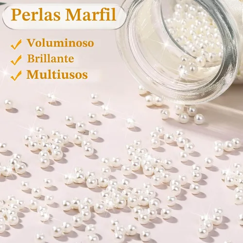 Vista 5 de Cuentas de perlas para manualidades, Anezus 2000 piezas de perlas de imitación de marfil, cuentas de perla pequeñas de 4 MM con agujeros para hacer