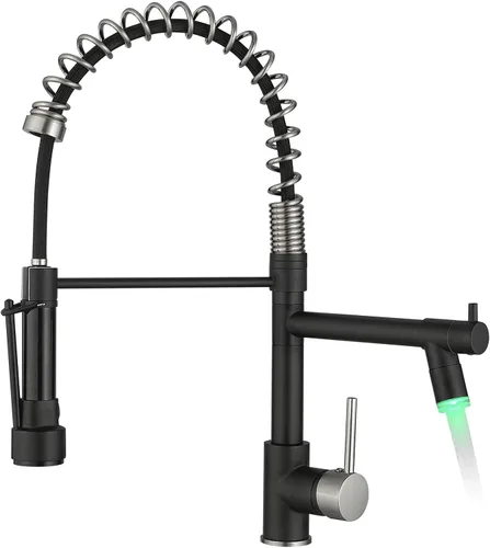 Vista 10 de AIMADI - Grifo de cocina, grifo de cocina negro y dorado con rociador, grifo de cocina estilo comercial de una sola manija, color negro mate, con un